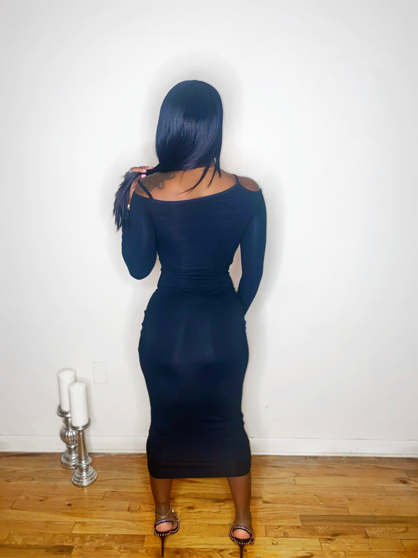 Cut Out Black Midi Dress