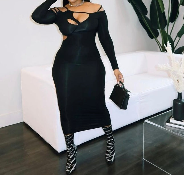 Cut Out Black Midi Dress